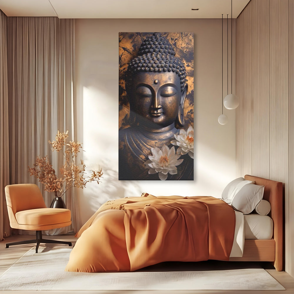 Tablou Canvas Premium LuxCanva® I125, Spiritul Pacii, Buddha, Zen, Meditatie, Spiritualitate, Armonie, Pace Interioara, Echilibru, Lotus, Flori, Urna, Living, Dormitor