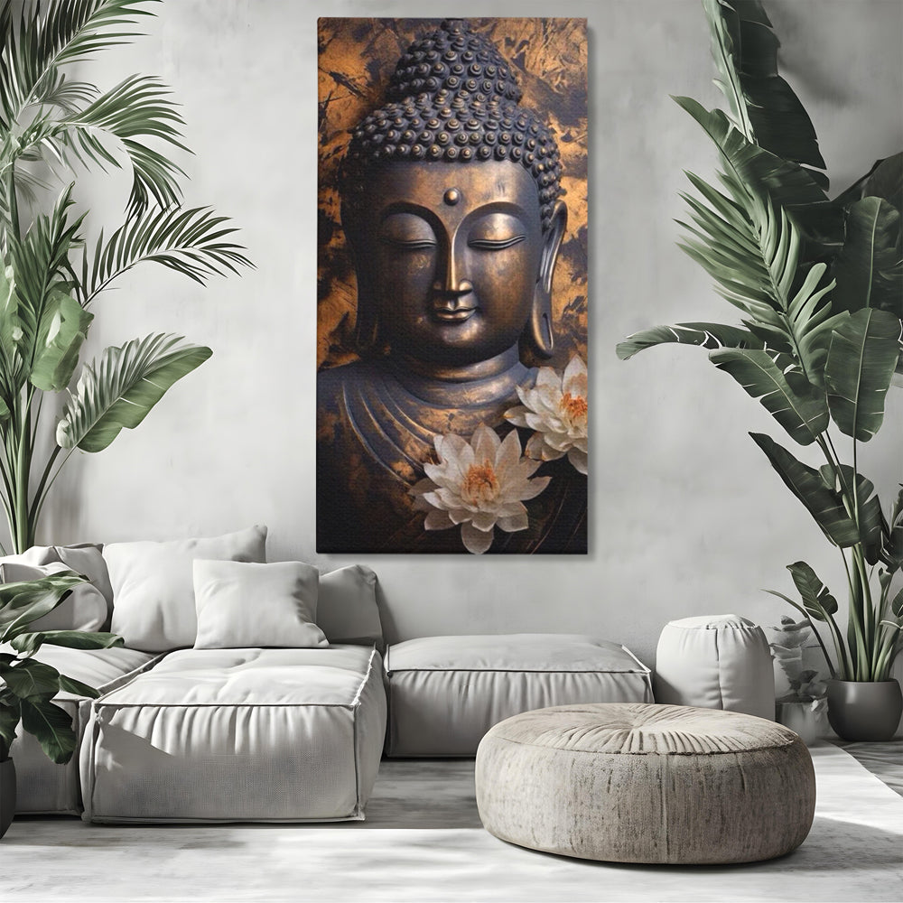 Tablou Canvas Premium LuxCanva® I125, Spiritul Pacii, Buddha, Zen, Meditatie, Spiritualitate, Armonie, Pace Interioara, Echilibru, Lotus, Flori, Urna, Living, Dormitor