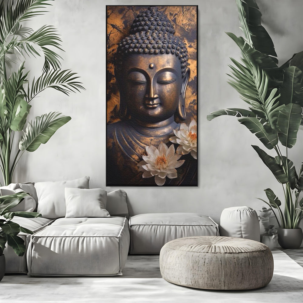 Tablou Canvas Premium LuxCanva® I125, Spiritul Pacii, Buddha, Zen, Meditatie, Spiritualitate, Armonie, Pace Interioara, Echilibru, Lotus, Flori, Urna, Living, Dormitor