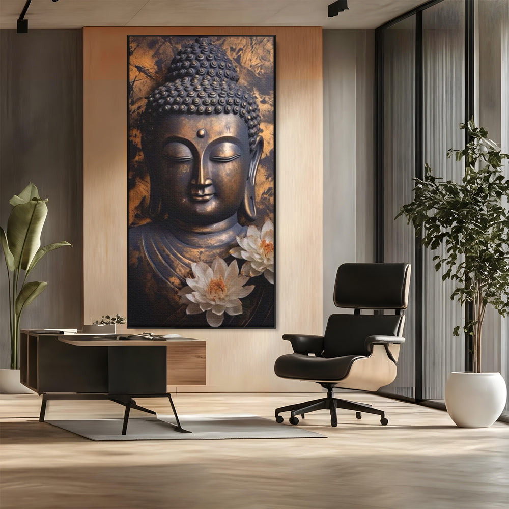 Tablou Canvas Premium LuxCanva® I125, Spiritul Pacii, Buddha, Zen, Meditatie, Spiritualitate, Armonie, Pace Interioara, Echilibru, Lotus, Flori, Urna, Living, Dormitor