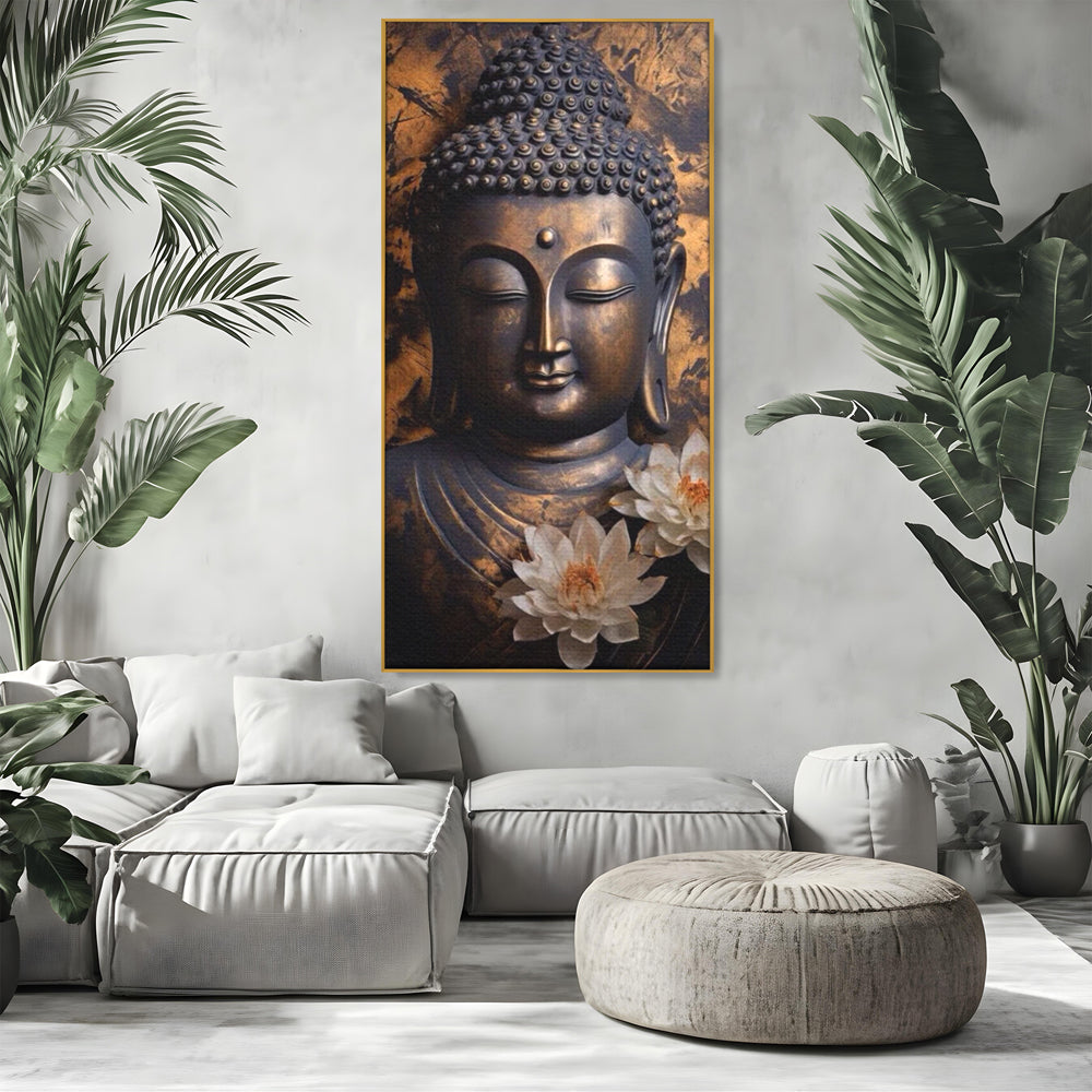 Tablou Canvas Premium LuxCanva® I125, Spiritul Pacii, Buddha, Zen, Meditatie, Spiritualitate, Armonie, Pace Interioara, Echilibru, Lotus, Flori, Urna, Living, Dormitor