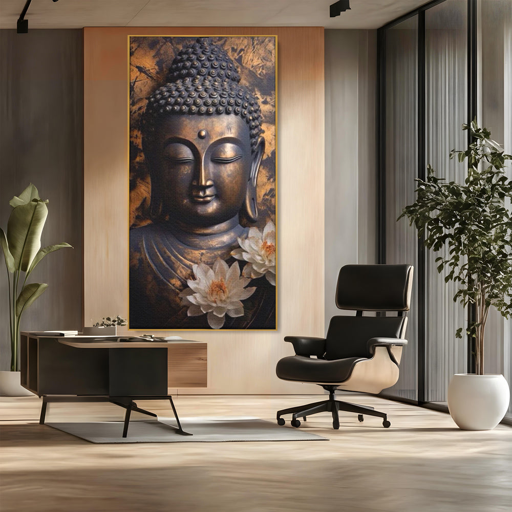 Tablou Canvas Premium LuxCanva® I125, Spiritul Pacii, Buddha, Zen, Meditatie, Spiritualitate, Armonie, Pace Interioara, Echilibru, Lotus, Flori, Urna, Living, Dormitor