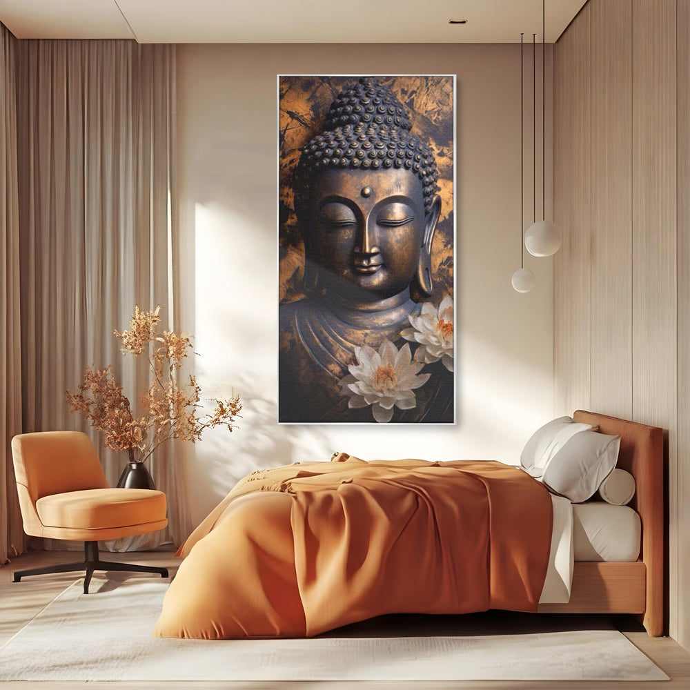 Tablou Canvas Premium LuxCanva® I125, Spiritul Pacii, Buddha, Zen, Meditatie, Spiritualitate, Armonie, Pace Interioara, Echilibru, Lotus, Flori, Urna, Living, Dormitor