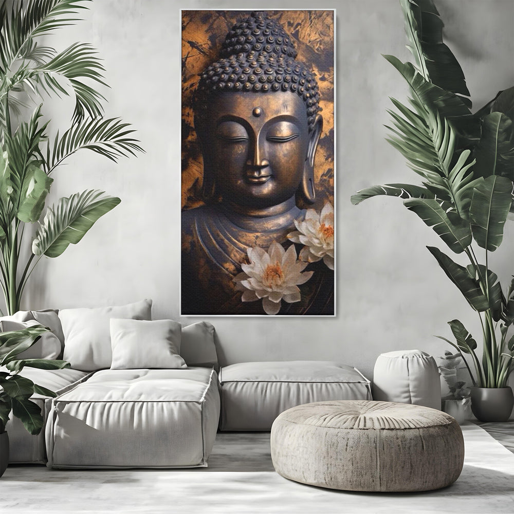 Tablou Canvas Premium LuxCanva® I125, Spiritul Pacii, Buddha, Zen, Meditatie, Spiritualitate, Armonie, Pace Interioara, Echilibru, Lotus, Flori, Urna, Living, Dormitor