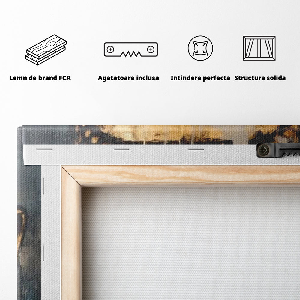 Tablou Canvas Premium LuxCanva® I126, Spirit Etern, Buddha, Zen, Meditatie, Spiritualitate, Armonie, Pace Interioara, Echilibru, Ritual, Urna, Gold, Living, Dormitor