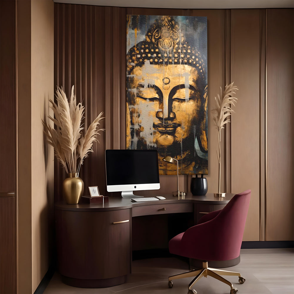 Tablou Canvas Premium LuxCanva® I126, Spirit Etern, Buddha, Zen, Meditatie, Spiritualitate, Armonie, Pace Interioara, Echilibru, Ritual, Urna, Gold, Living, Dormitor