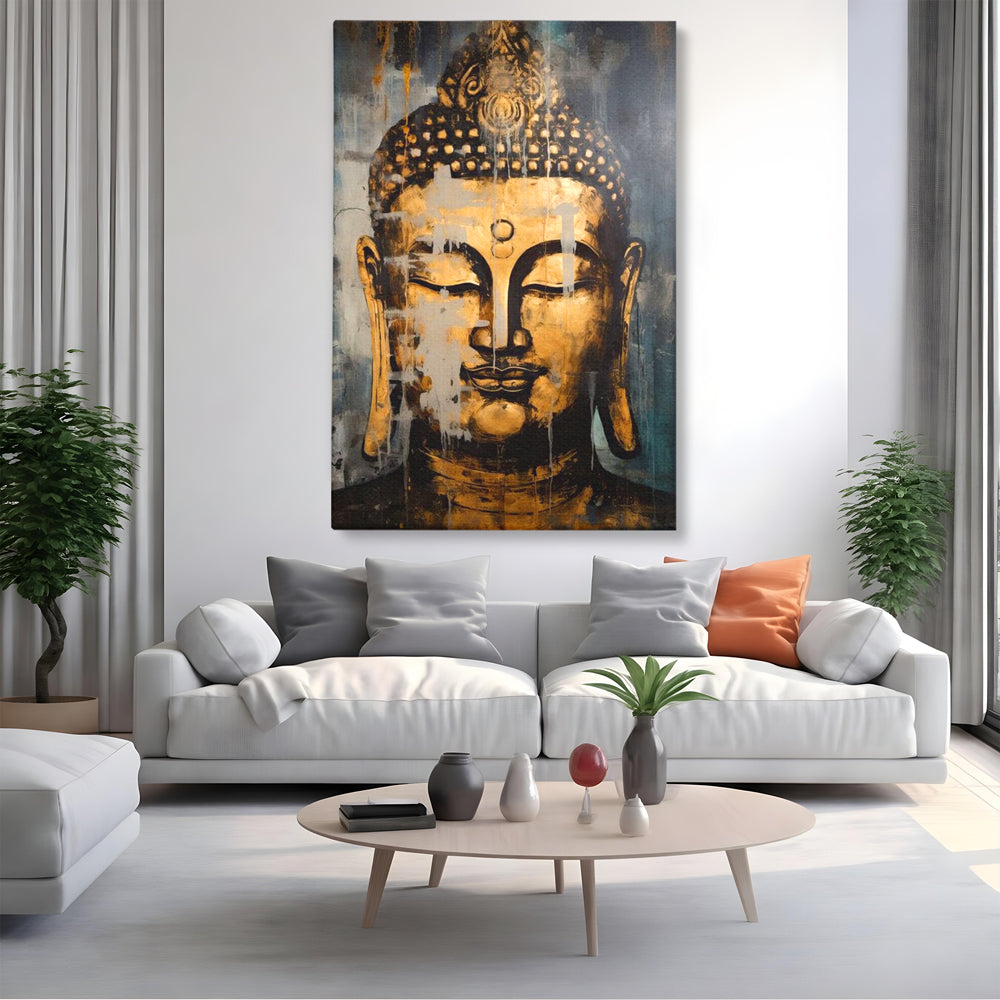 Tablou Canvas Premium LuxCanva® I126, Spirit Etern, Buddha, Zen, Meditatie, Spiritualitate, Armonie, Pace Interioara, Echilibru, Ritual, Urna, Gold, Living, Dormitor