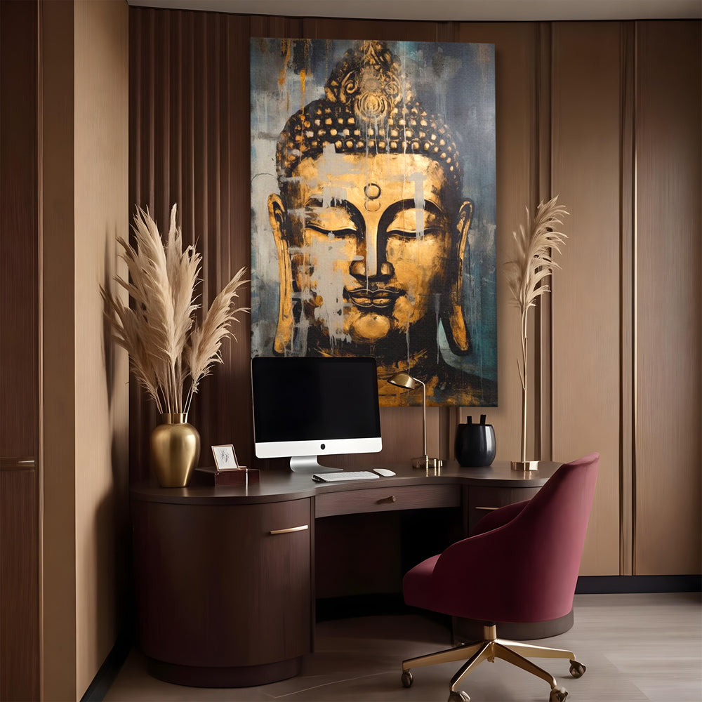 Tablou Canvas Premium LuxCanva® I126, Spirit Etern, Buddha, Zen, Meditatie, Spiritualitate, Armonie, Pace Interioara, Echilibru, Ritual, Urna, Gold, Living, Dormitor