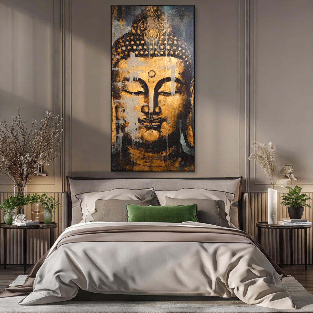 Tablou Canvas Premium LuxCanva® I126, Spirit Etern, Buddha, Zen, Meditatie, Spiritualitate, Armonie, Pace Interioara, Echilibru, Ritual, Urna, Gold, Living, Dormitor