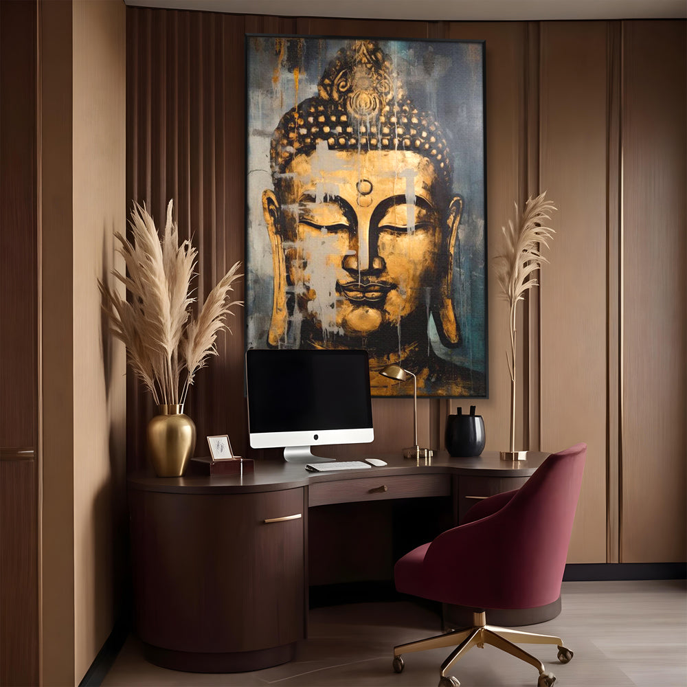 Tablou Canvas Premium LuxCanva® I126, Spirit Etern, Buddha, Zen, Meditatie, Spiritualitate, Armonie, Pace Interioara, Echilibru, Ritual, Urna, Gold, Living, Dormitor