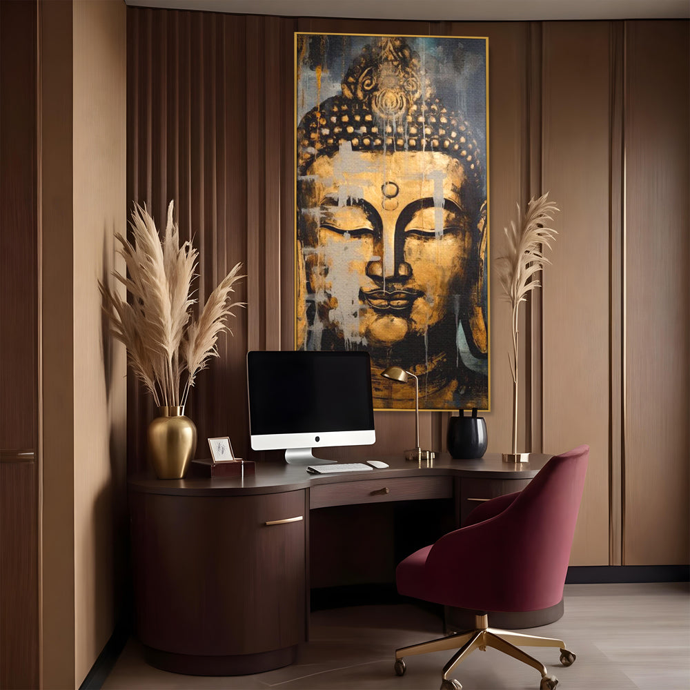 Tablou Canvas Premium LuxCanva® I126, Spirit Etern, Buddha, Zen, Meditatie, Spiritualitate, Armonie, Pace Interioara, Echilibru, Ritual, Urna, Gold, Living, Dormitor