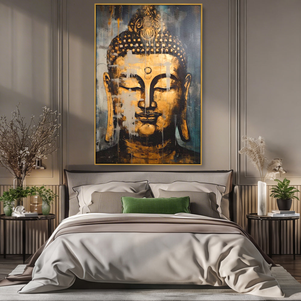 Tablou Canvas Premium LuxCanva® I126, Spirit Etern, Buddha, Zen, Meditatie, Spiritualitate, Armonie, Pace Interioara, Echilibru, Ritual, Urna, Gold, Living, Dormitor