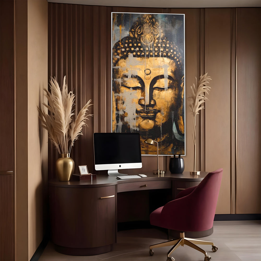 Tablou Canvas Premium LuxCanva® I126, Spirit Etern, Buddha, Zen, Meditatie, Spiritualitate, Armonie, Pace Interioara, Echilibru, Ritual, Urna, Gold, Living, Dormitor