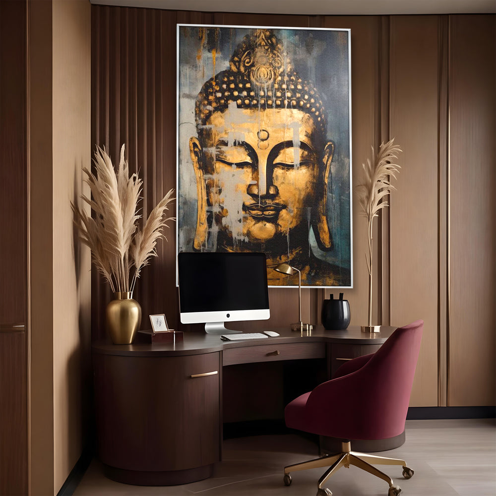 Tablou Canvas Premium LuxCanva® I126, Spirit Etern, Buddha, Zen, Meditatie, Spiritualitate, Armonie, Pace Interioara, Echilibru, Ritual, Urna, Gold, Living, Dormitor