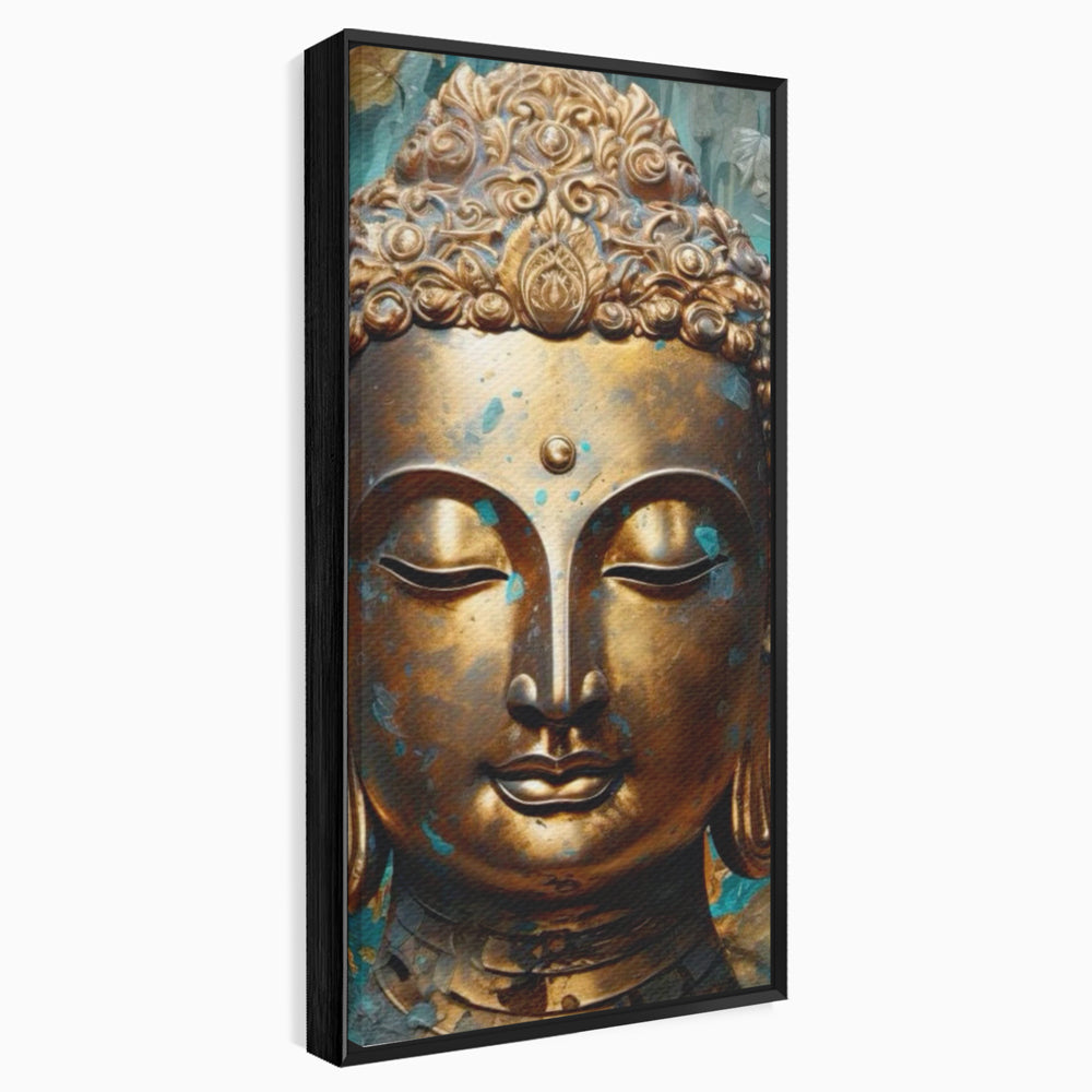 Tablou Canvas Premium LuxCanva® I127, Regal Zen, Buddha, Meditatie, Spiritualitate, Armonie, Pace Interioara, Echilibru, Eleganta, Frunze, Turcoaz, Gold, Living, Dormitor