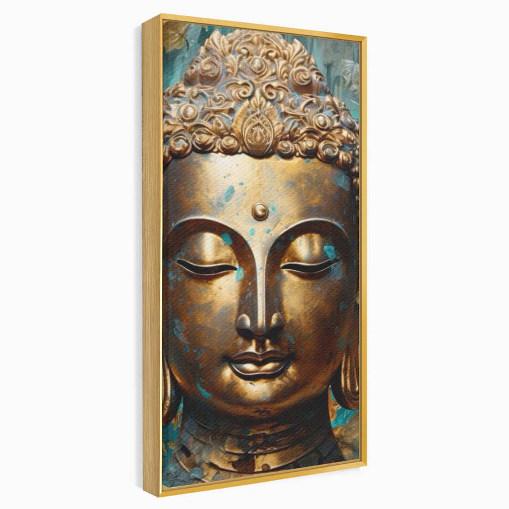 Tablou Canvas Premium LuxCanva® I127, Regal Zen, Buddha, Meditatie, Spiritualitate, Armonie, Pace Interioara, Echilibru, Eleganta, Frunze, Turcoaz, Gold, Living, Dormitor