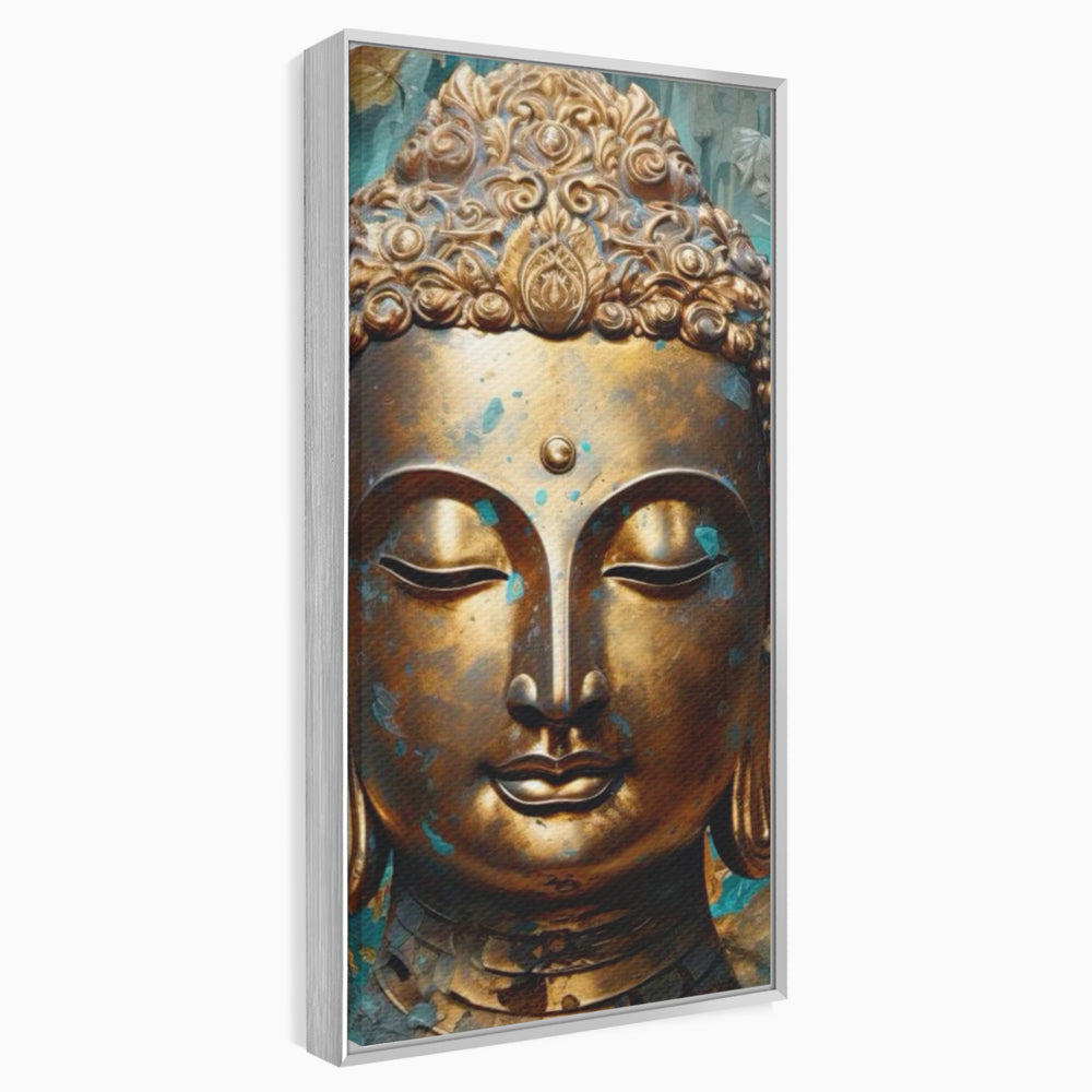Tablou Canvas Premium LuxCanva® I127, Regal Zen, Buddha, Meditatie, Spiritualitate, Armonie, Pace Interioara, Echilibru, Eleganta, Frunze, Turcoaz, Gold, Living, Dormitor