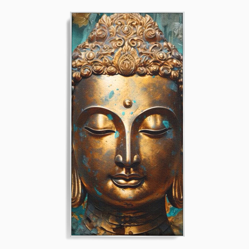 Tablou Canvas Premium LuxCanva® I127, Regal Zen, Buddha, Meditatie, Spiritualitate, Armonie, Pace Interioara, Echilibru, Eleganta, Frunze, Turcoaz, Gold, Living, Dormitor
