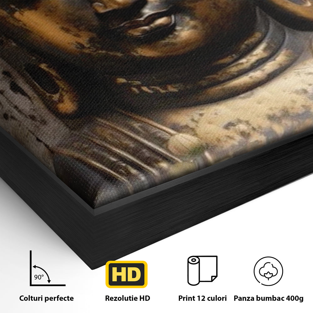 Tablou Canvas Premium LuxCanva® I128, Buddha si Floarea Sacra, Zen, Meditatie, Spiritualitate, Armonie, Pace Interioara, Echilibru, Lotus, Flori, Urna, Living, Dormitor