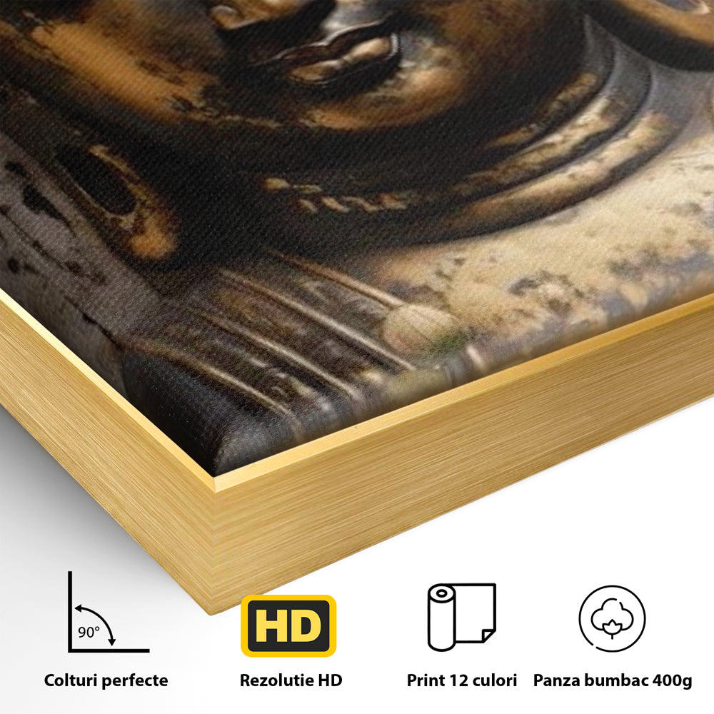 Tablou Canvas Premium LuxCanva® I128, Buddha si Floarea Sacra, Zen, Meditatie, Spiritualitate, Armonie, Pace Interioara, Echilibru, Lotus, Flori, Urna, Living, Dormitor