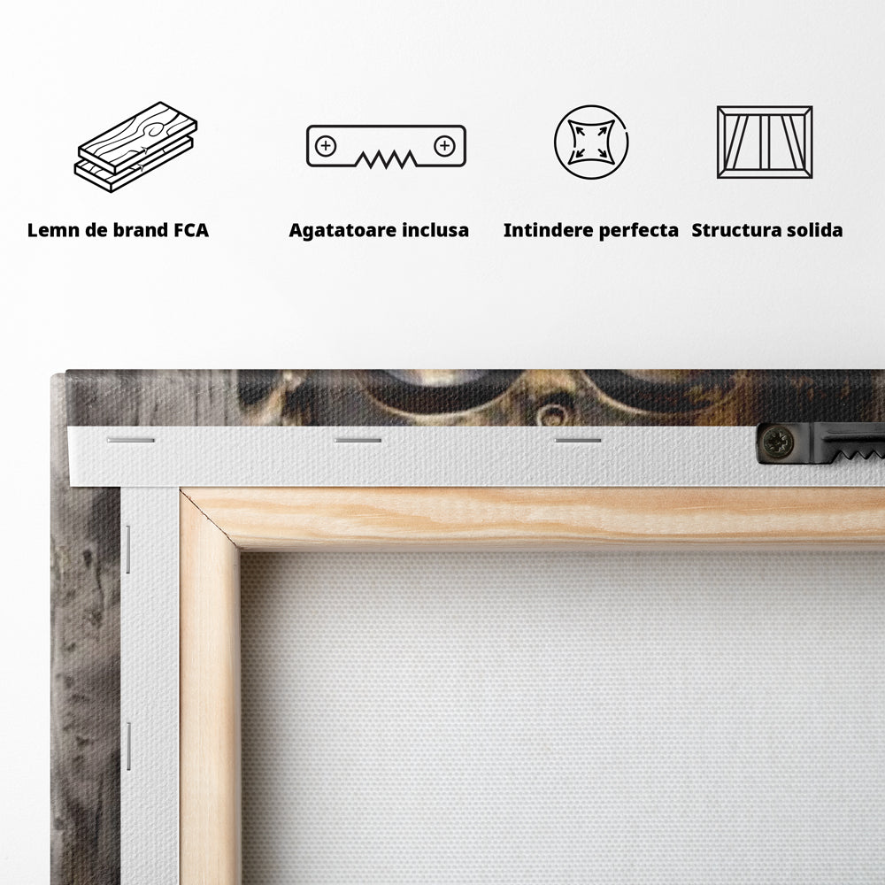 Tablou Canvas Premium LuxCanva® I128, Buddha si Floarea Sacra, Zen, Meditatie, Spiritualitate, Armonie, Pace Interioara, Echilibru, Lotus, Flori, Urna, Living, Dormitor