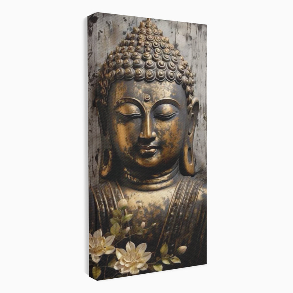 Tablou Canvas Premium LuxCanva® I128, Buddha si Floarea Sacra, Zen, Meditatie, Spiritualitate, Armonie, Pace Interioara, Echilibru, Lotus, Flori, Urna, Living, Dormitor