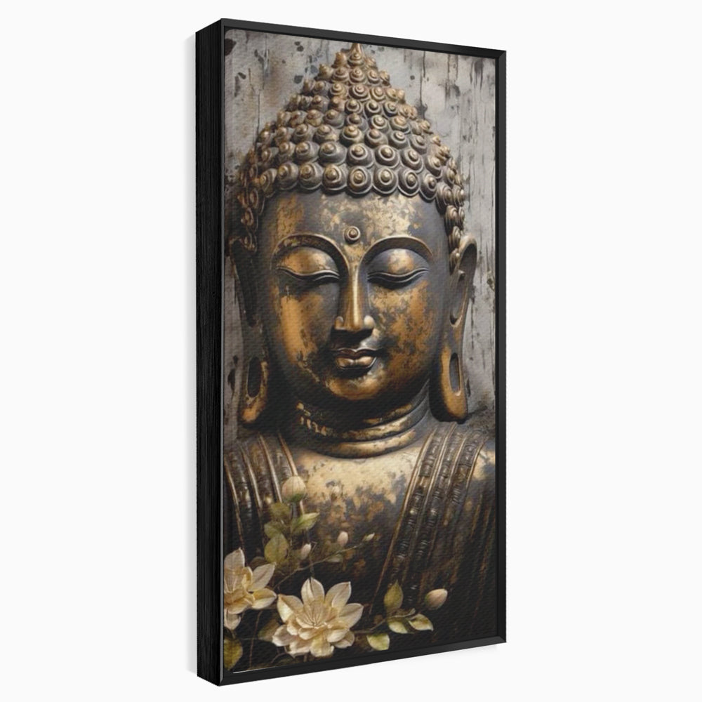 Tablou Canvas Premium LuxCanva® I128, Buddha si Floarea Sacra, Zen, Meditatie, Spiritualitate, Armonie, Pace Interioara, Echilibru, Lotus, Flori, Urna, Living, Dormitor