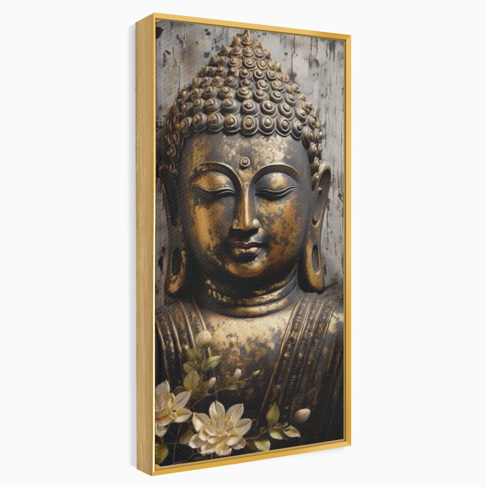 Tablou Canvas Premium LuxCanva® I128, Buddha si Floarea Sacra, Zen, Meditatie, Spiritualitate, Armonie, Pace Interioara, Echilibru, Lotus, Flori, Urna, Living, Dormitor