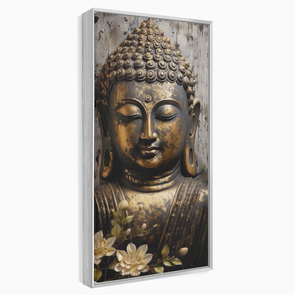 Tablou Canvas Premium LuxCanva® I128, Buddha si Floarea Sacra, Zen, Meditatie, Spiritualitate, Armonie, Pace Interioara, Echilibru, Lotus, Flori, Urna, Living, Dormitor