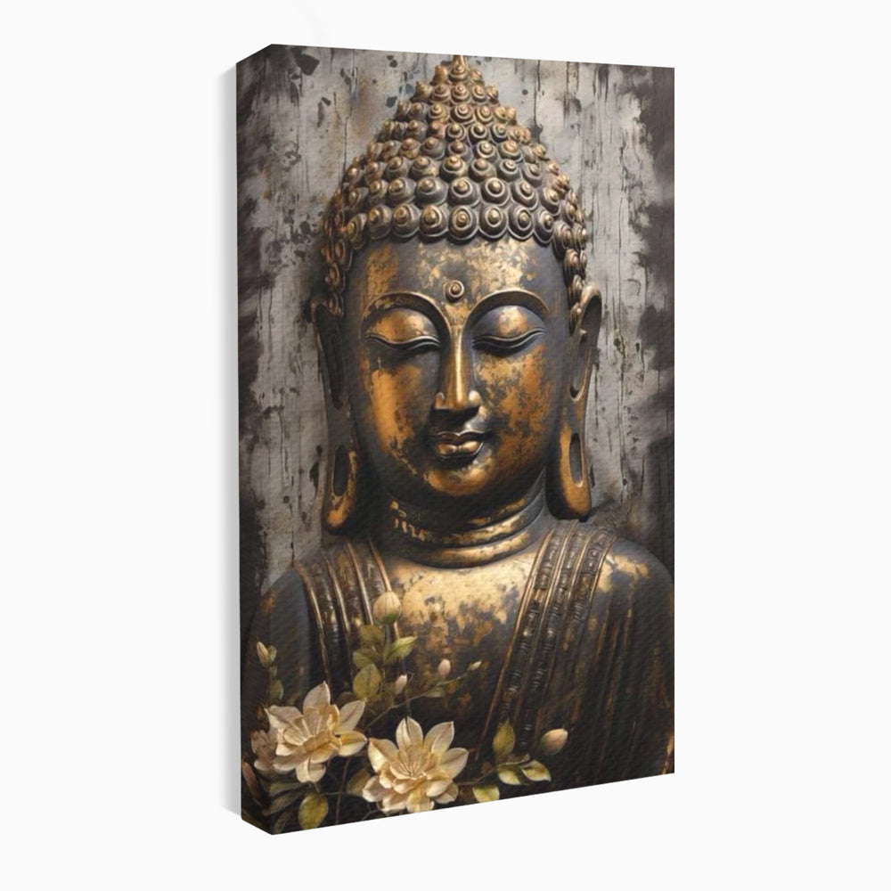 Tablou Canvas Premium LuxCanva® I128, Buddha si Floarea Sacra, Zen, Meditatie, Spiritualitate, Armonie, Pace Interioara, Echilibru, Lotus, Flori, Urna, Living, Dormitor