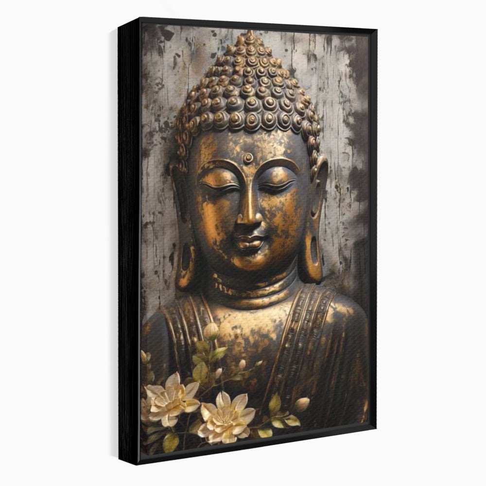 Tablou Canvas Premium LuxCanva® I128, Buddha si Floarea Sacra, Zen, Meditatie, Spiritualitate, Armonie, Pace Interioara, Echilibru, Lotus, Flori, Urna, Living, Dormitor