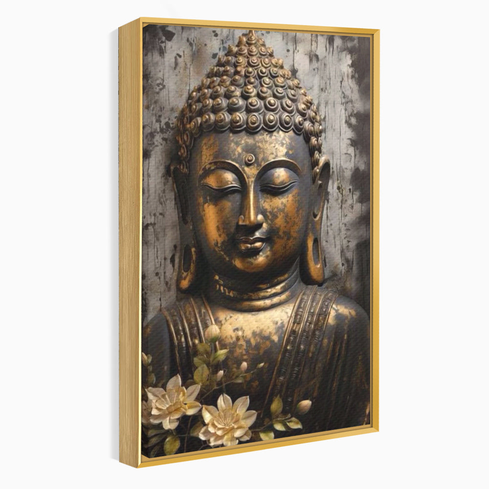 Tablou Canvas Premium LuxCanva® I128, Buddha si Floarea Sacra, Zen, Meditatie, Spiritualitate, Armonie, Pace Interioara, Echilibru, Lotus, Flori, Urna, Living, Dormitor