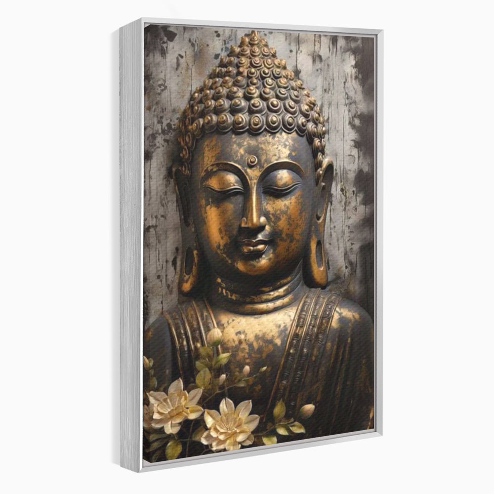 Tablou Canvas Premium LuxCanva® I128, Buddha si Floarea Sacra, Zen, Meditatie, Spiritualitate, Armonie, Pace Interioara, Echilibru, Lotus, Flori, Urna, Living, Dormitor
