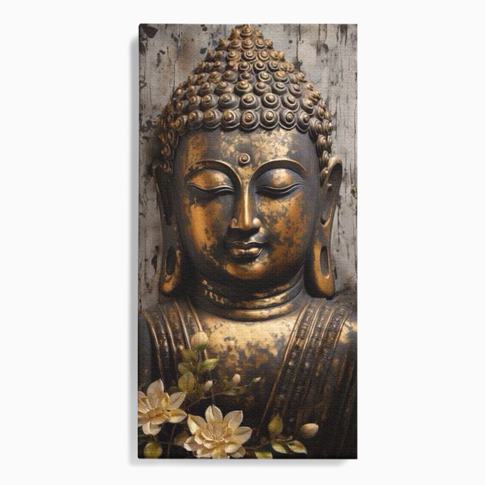 Tablou Canvas Premium LuxCanva® I128, Buddha si Floarea Sacra, Zen, Meditatie, Spiritualitate, Armonie, Pace Interioara, Echilibru, Lotus, Flori, Urna, Living, Dormitor