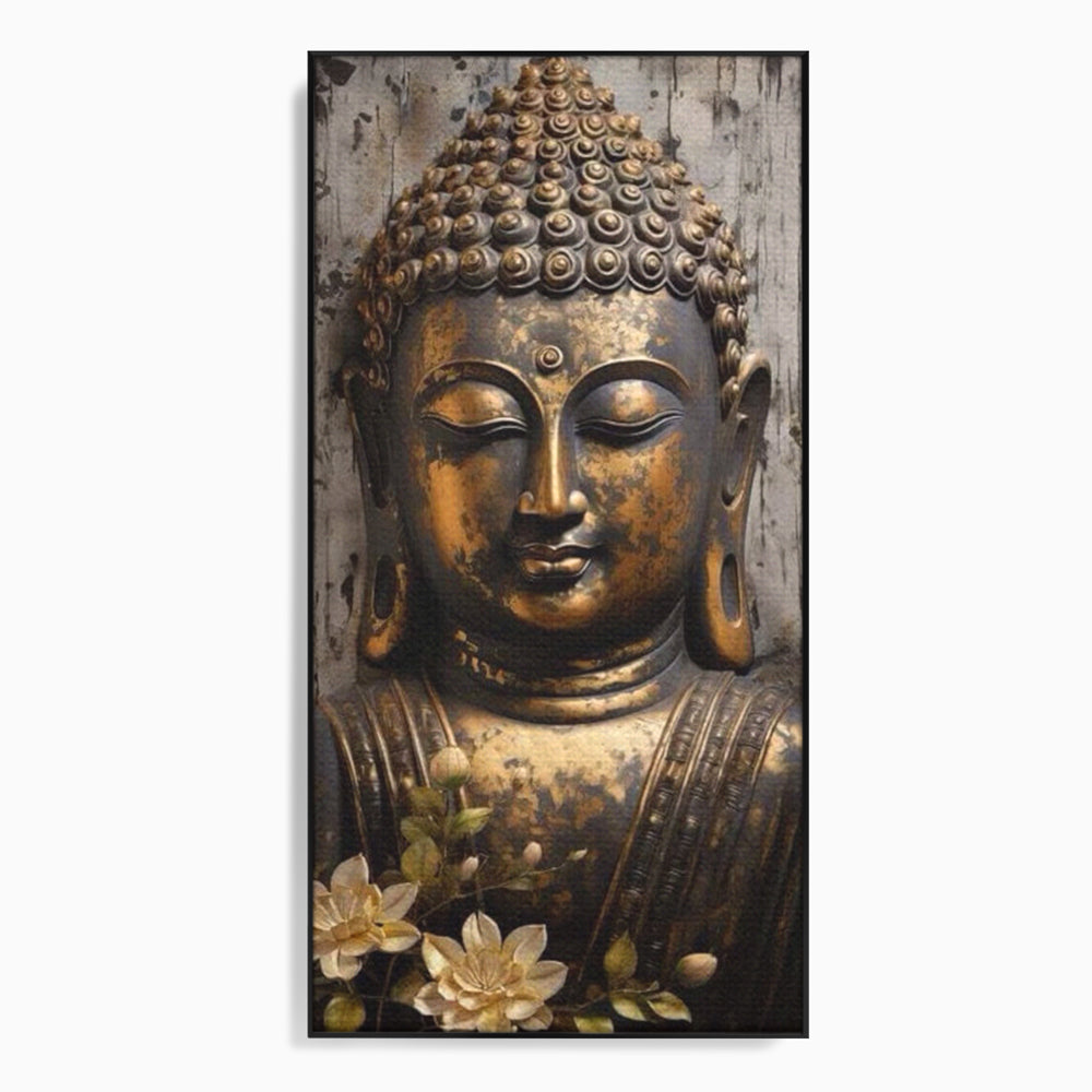 Tablou Canvas Premium LuxCanva® I128, Buddha si Floarea Sacra, Zen, Meditatie, Spiritualitate, Armonie, Pace Interioara, Echilibru, Lotus, Flori, Urna, Living, Dormitor