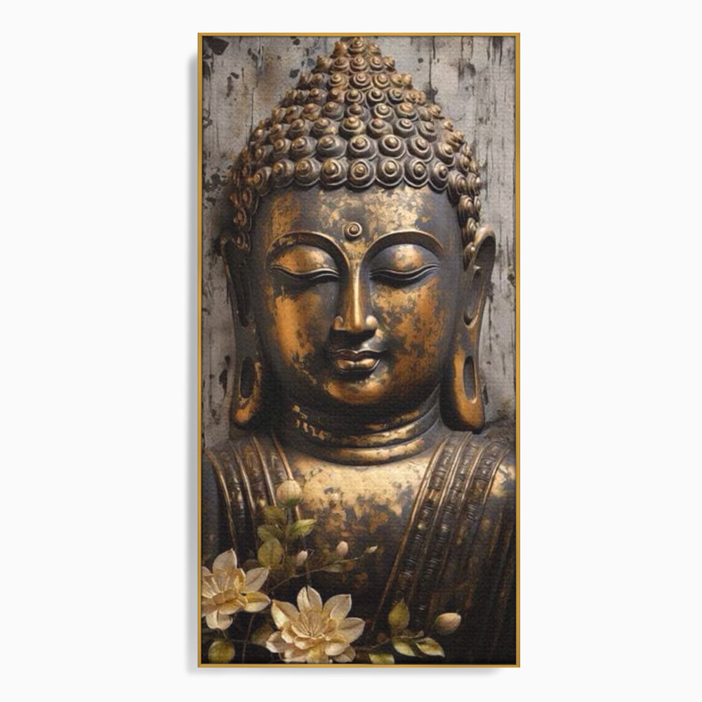 Tablou Canvas Premium LuxCanva® I128, Buddha si Floarea Sacra, Zen, Meditatie, Spiritualitate, Armonie, Pace Interioara, Echilibru, Lotus, Flori, Urna, Living, Dormitor