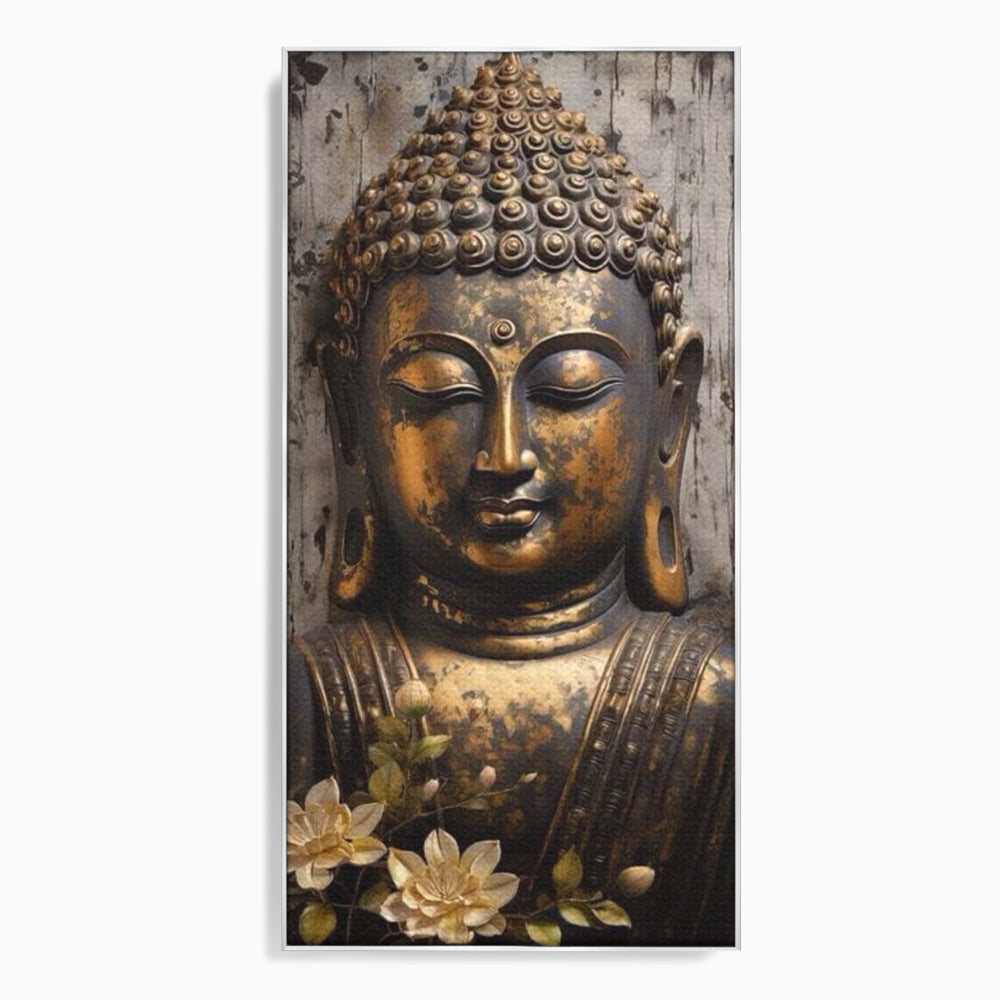 Tablou Canvas Premium LuxCanva® I128, Buddha si Floarea Sacra, Zen, Meditatie, Spiritualitate, Armonie, Pace Interioara, Echilibru, Lotus, Flori, Urna, Living, Dormitor