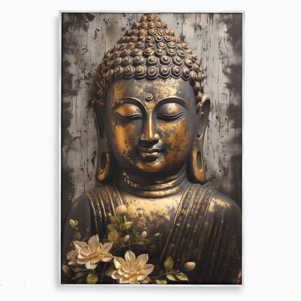 Tablou Canvas Premium LuxCanva® I128, Buddha si Floarea Sacra, Zen, Meditatie, Spiritualitate, Armonie, Pace Interioara, Echilibru, Lotus, Flori, Urna, Living, Dormitor
