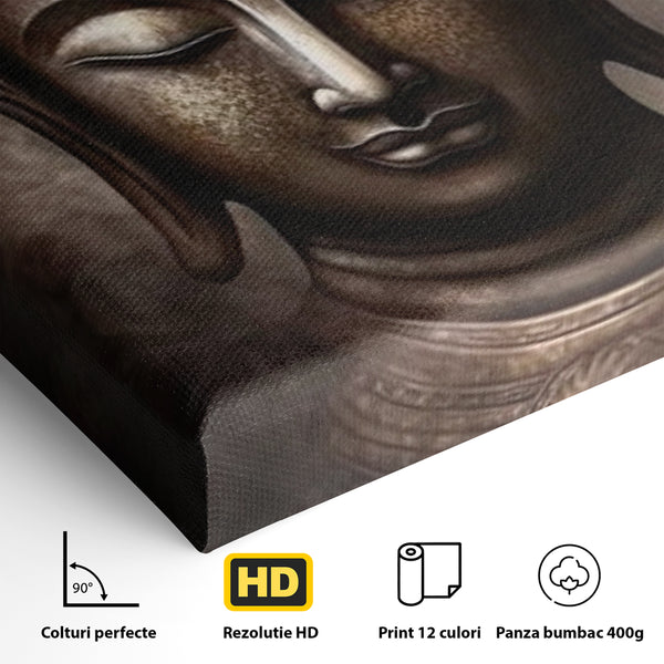 Tablou Canvas Premium LuxCanva® I129, Esenta Pacii, Buddha, Zen, Meditatie, Spiritualitate, Armonie, Pace Interioara, Echilibru, Ritual, Iluminare, Urna, Living, Dormitor