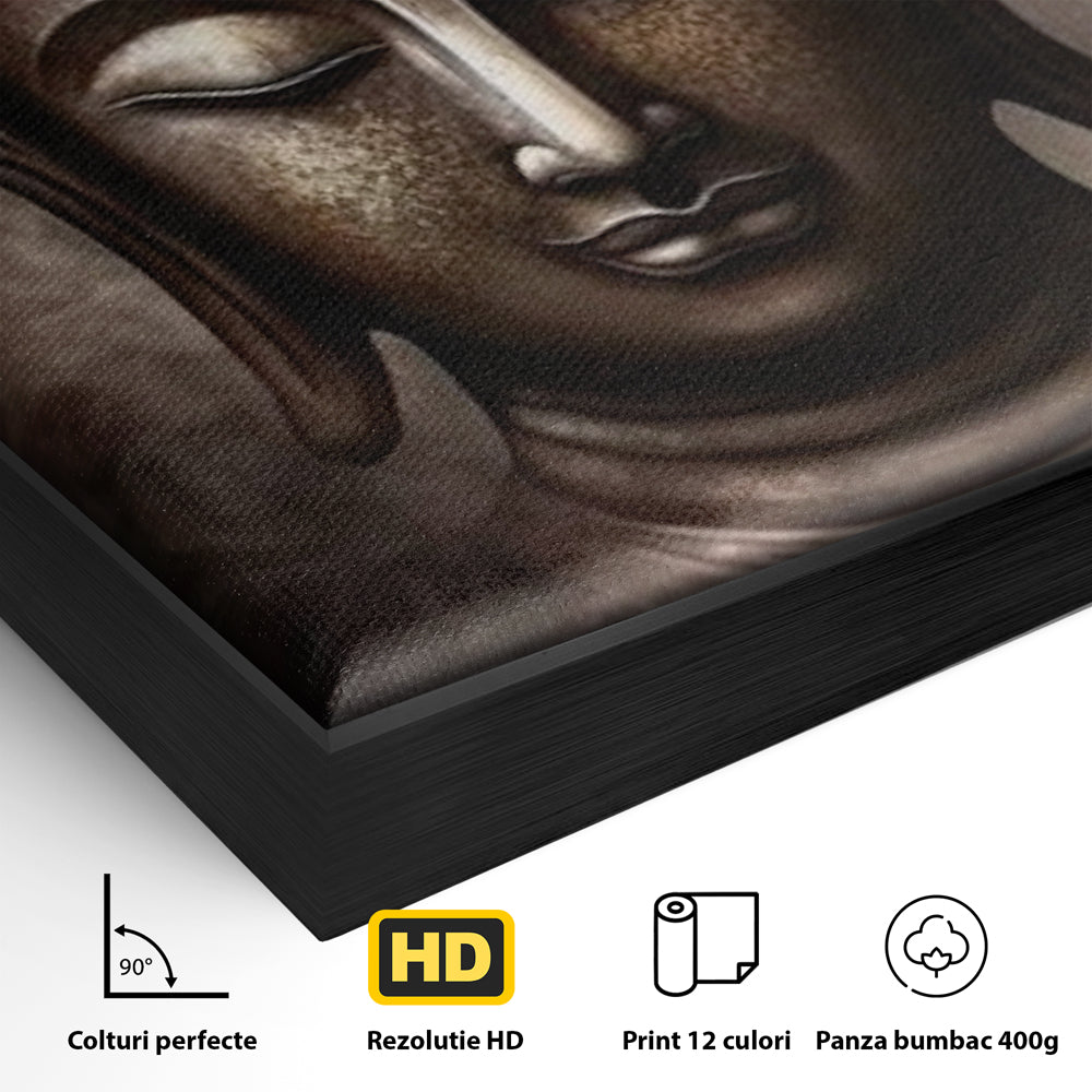 Tablou Canvas Premium LuxCanva® I129, Esenta Pacii, Buddha, Zen, Meditatie, Spiritualitate, Armonie, Pace Interioara, Echilibru, Ritual, Iluminare, Urna, Living, Dormitor