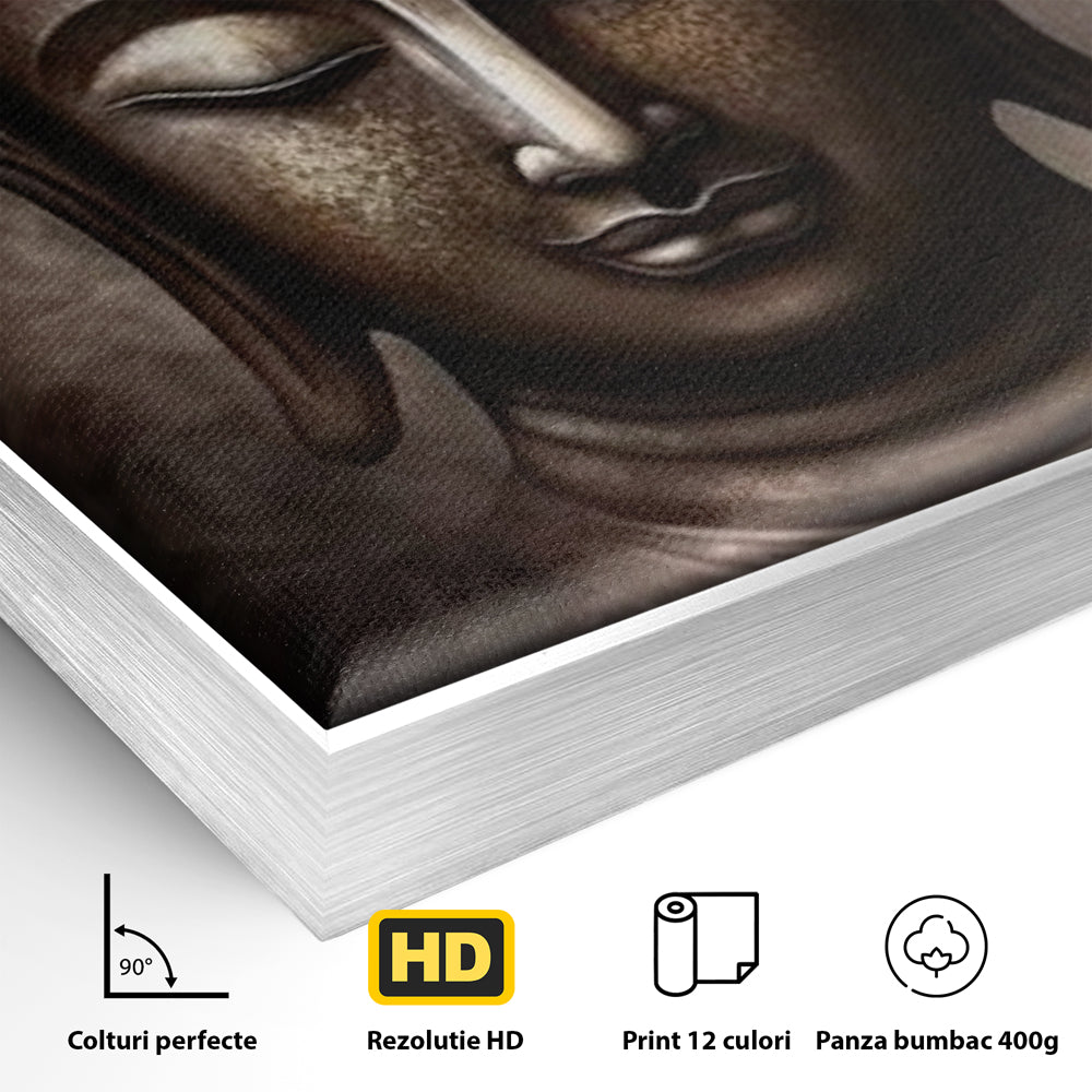 Tablou Canvas Premium LuxCanva® I129, Esenta Pacii, Buddha, Zen, Meditatie, Spiritualitate, Armonie, Pace Interioara, Echilibru, Ritual, Iluminare, Urna, Living, Dormitor