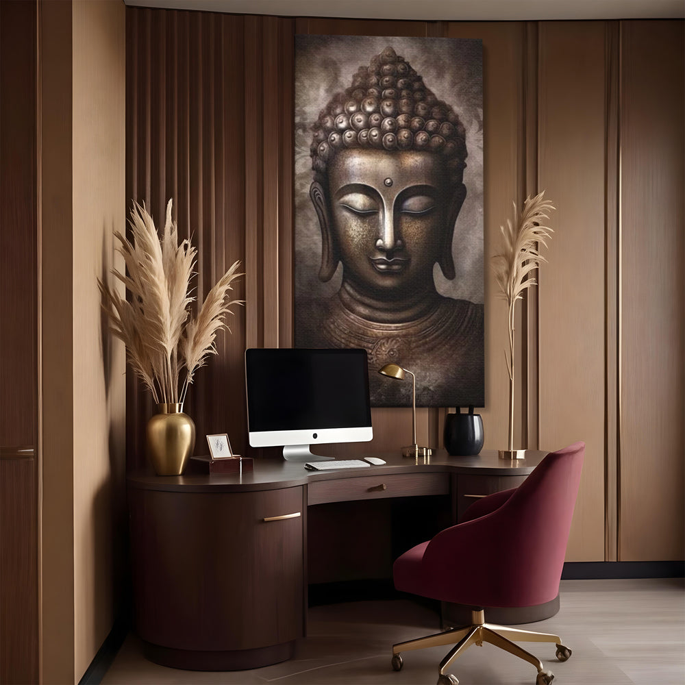 Tablou Canvas Premium LuxCanva® I129, Esenta Pacii, Buddha, Zen, Meditatie, Spiritualitate, Armonie, Pace Interioara, Echilibru, Ritual, Iluminare, Urna, Living, Dormitor