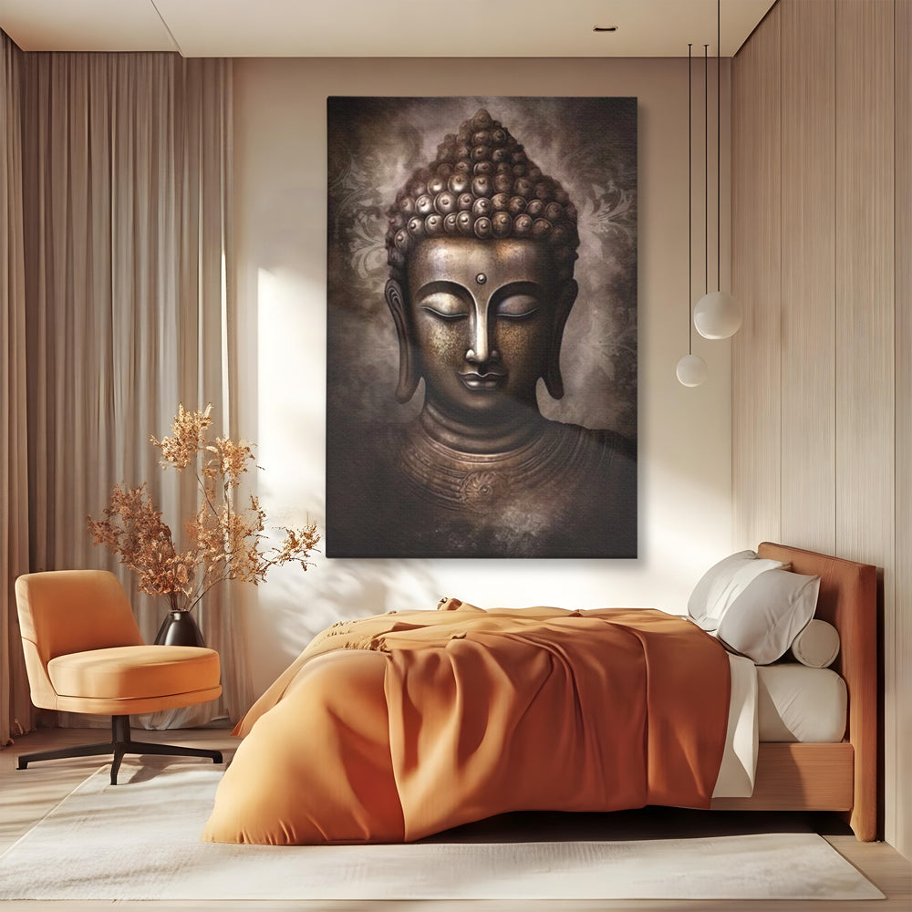 Tablou Canvas Premium LuxCanva® I129, Esenta Pacii, Buddha, Zen, Meditatie, Spiritualitate, Armonie, Pace Interioara, Echilibru, Ritual, Iluminare, Urna, Living, Dormitor