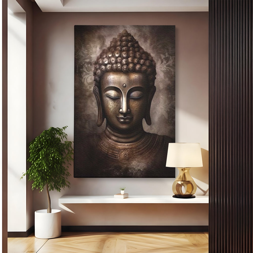 Tablou Canvas Premium LuxCanva® I129, Esenta Pacii, Buddha, Zen, Meditatie, Spiritualitate, Armonie, Pace Interioara, Echilibru, Ritual, Iluminare, Urna, Living, Dormitor