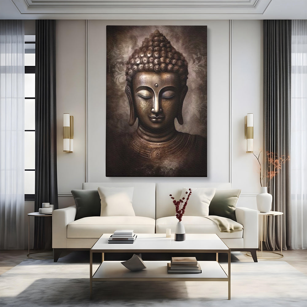 Tablou Canvas Premium LuxCanva® I129, Esenta Pacii, Buddha, Zen, Meditatie, Spiritualitate, Armonie, Pace Interioara, Echilibru, Ritual, Iluminare, Urna, Living, Dormitor
