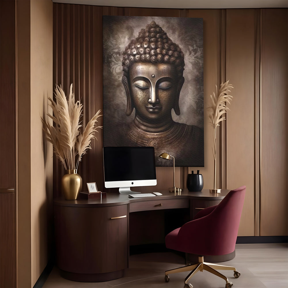 Tablou Canvas Premium LuxCanva® I129, Esenta Pacii, Buddha, Zen, Meditatie, Spiritualitate, Armonie, Pace Interioara, Echilibru, Ritual, Iluminare, Urna, Living, Dormitor