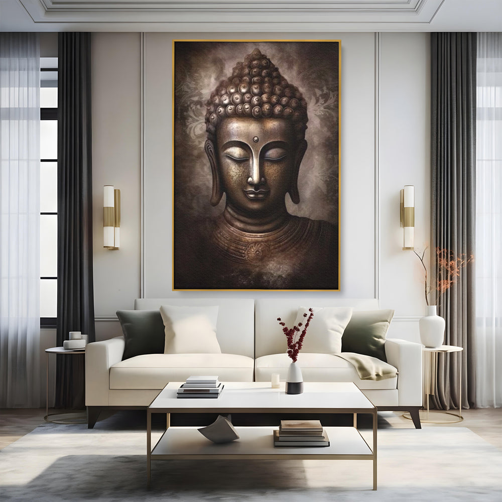 Tablou Canvas Premium LuxCanva® I129, Esenta Pacii, Buddha, Zen, Meditatie, Spiritualitate, Armonie, Pace Interioara, Echilibru, Ritual, Iluminare, Urna, Living, Dormitor