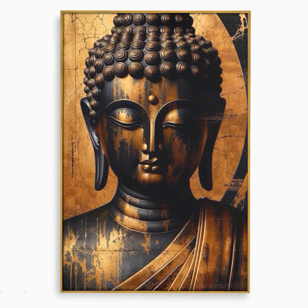 Leinwand Leinwand Wandkunst Premium LuxCanva® I130, Nirwana erreichen, Buddha, Zen, Spiritualität, Meditation, Harmonie, Erleuchtung, Erleuchtung, Gleichgewicht, Gold, Symbolisches Geschenk, Wohnen, Schlafzimmer