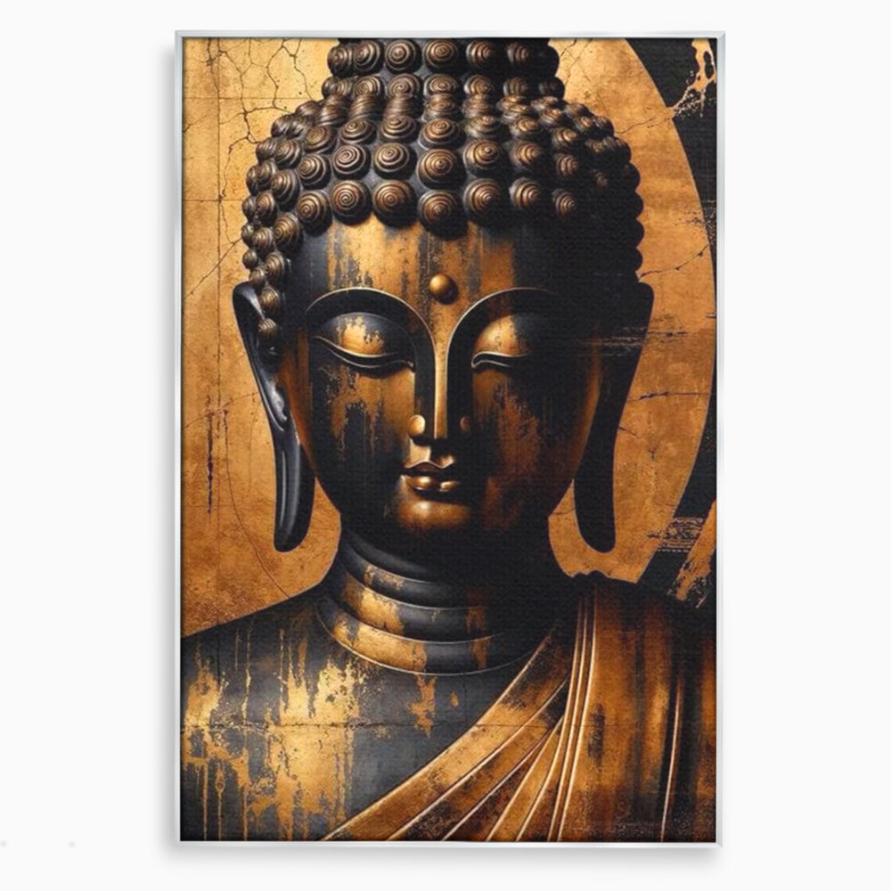 Leinwand Leinwand Wandkunst Premium LuxCanva® I130, Nirwana erreichen, Buddha, Zen, Spiritualität, Meditation, Harmonie, Erleuchtung, Erleuchtung, Gleichgewicht, Gold, Symbolisches Geschenk, Wohnen, Schlafzimmer