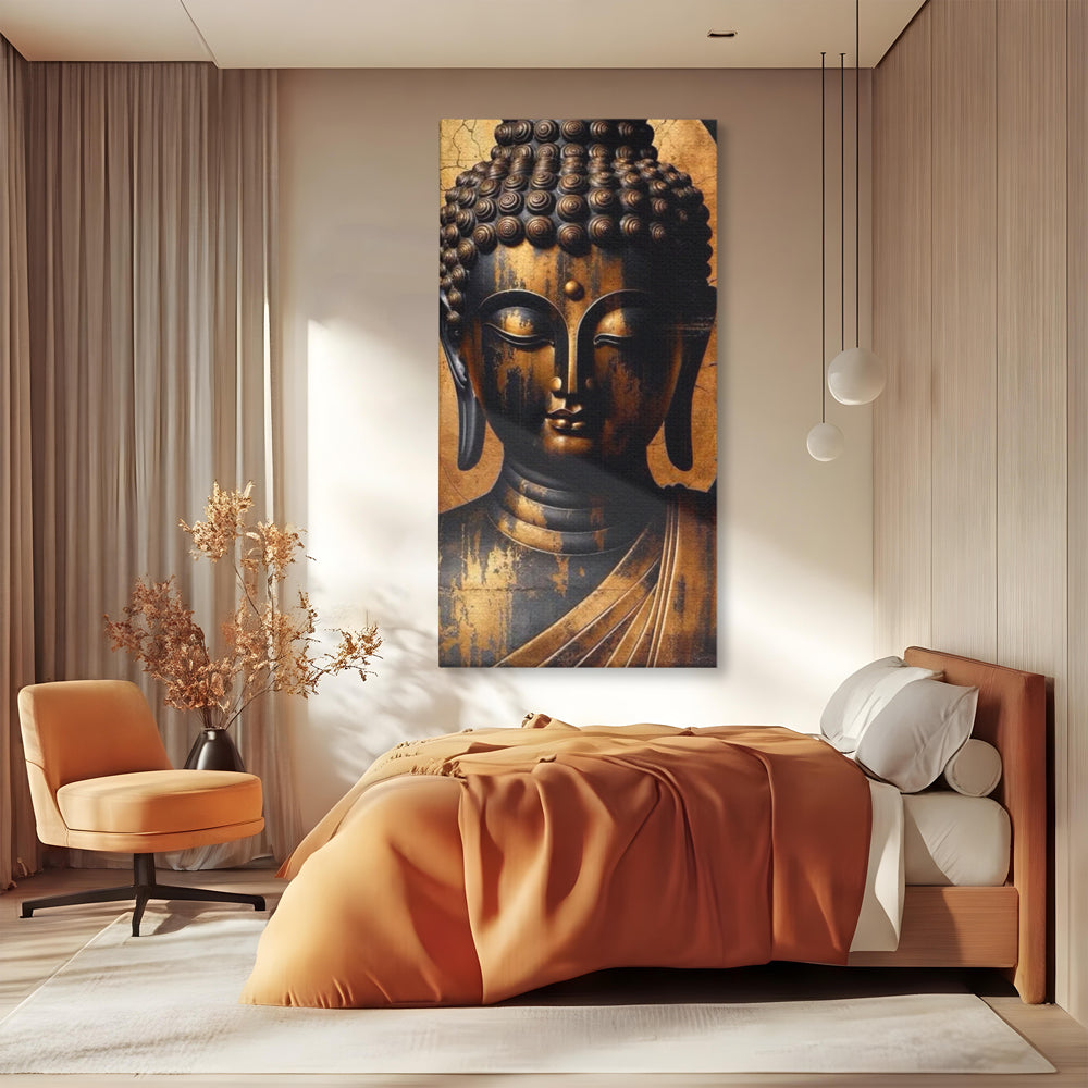 Leinwand Leinwand Wandkunst Premium LuxCanva® I130, Nirwana erreichen, Buddha, Zen, Spiritualität, Meditation, Harmonie, Erleuchtung, Erleuchtung, Gleichgewicht, Gold, Symbolisches Geschenk, Wohnen, Schlafzimmer